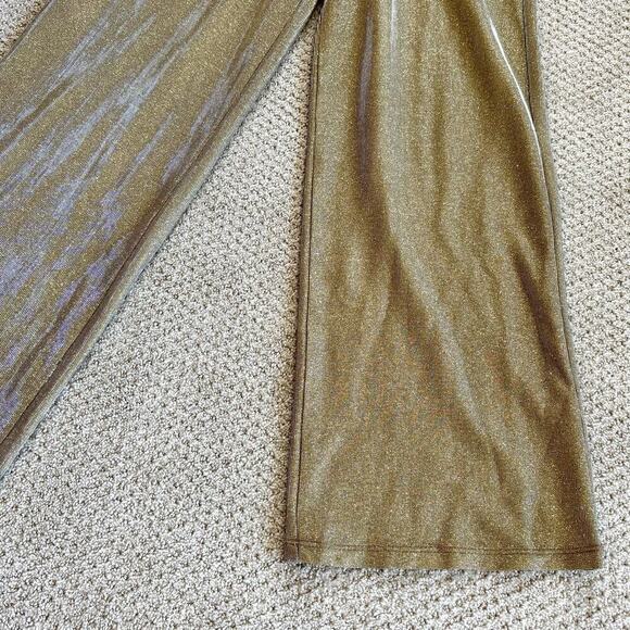 CeCe Metallic Gold Straight-Leg High Rise Glitter Sparkle Zip Trouser Pants S - Picture 6 of 10